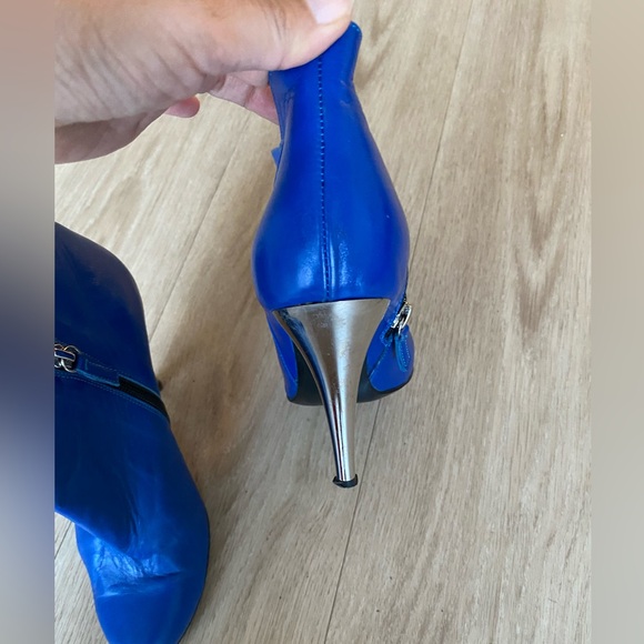 Blue Leather Ankle Boots with Silver Heel - Picture 3 of 6